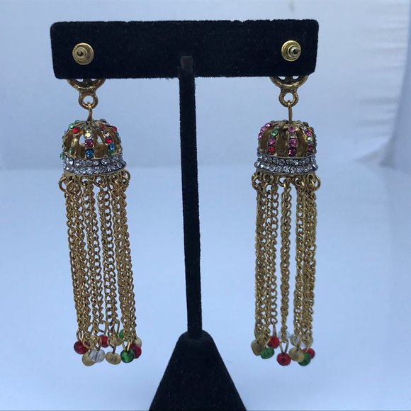 Women Earrings Gold Tone Multi Color Crystal Accen - Picture 6 of 8